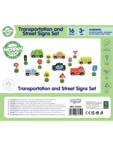 WOOPIE GREEN Zestaw Drewnianych Pojazdów i Znaków Drogowych