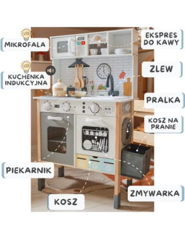 WOOPIE GREEN Drewniana Interaktywna Kuchnia 9w1 z Pralką i Tablicą