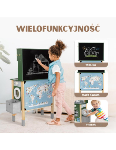 WOOPIE GREEN Drewniana Interaktywna Kuchnia 9w1 z Pralką i Tablicą