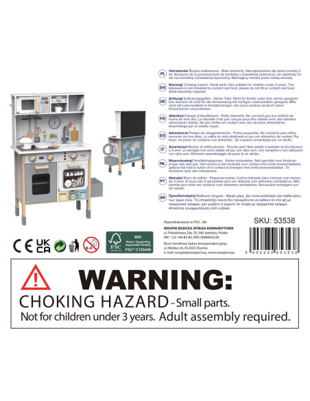 WOOPIE GREEN Drewniana Interaktywna Kuchnia 9w1 z Pralką i Tablicą