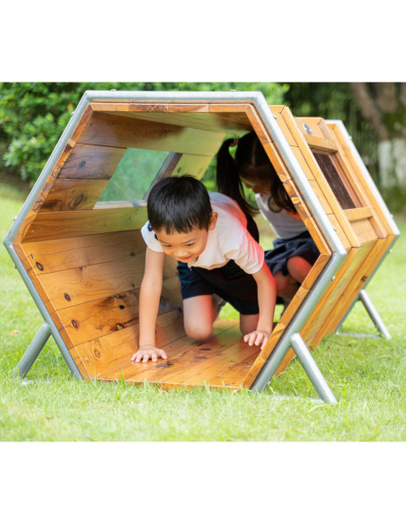 CLASSIC WORLD Drewniany Tunel z Oknami do Czołgania Plac Zabaw