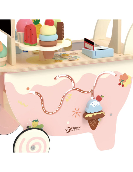 CLASSIC WORLD Drewniana Lodziarnia 3W1 Stragan Sorter 40el