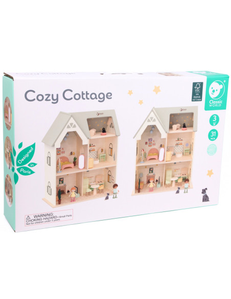 CLASSIC WORLD Wielki Drewniany Domek dla Lalek z mebelkami