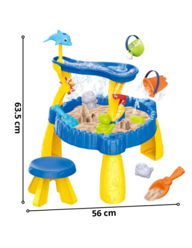 WOOPIE Stolik Wodny XL z Krzesełkiem 2w1 Piaskownica Delfinek 12el.