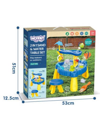 WOOPIE Stolik Wodny XL z Krzesełkiem 2w1 Piaskownica Delfinek 12el.