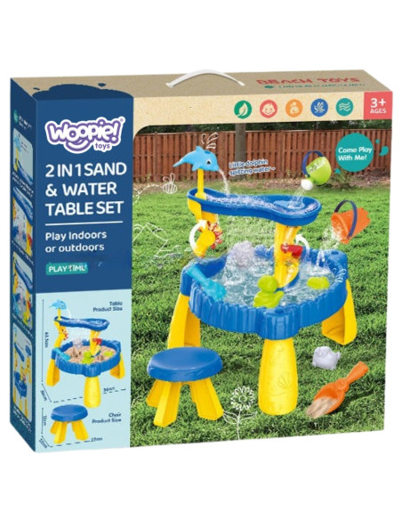 WOOPIE Stolik Wodny XL z Krzesełkiem 2w1 Piaskownica Delfinek 12el.