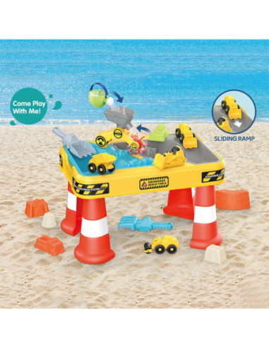 WOOPIE Stolik Wodny 2w1 Piaskownica Plac Budowy + 4 Autka 12el.