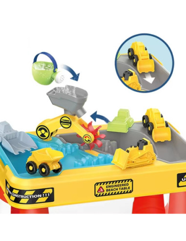 WOOPIE Stolik Wodny 2w1 Piaskownica Plac Budowy + 4 Autka 12el.