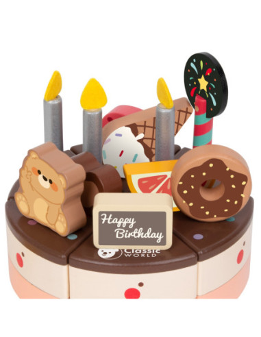 CLASSIC WORLD Drewniany Tort Urodzinowy 19el.