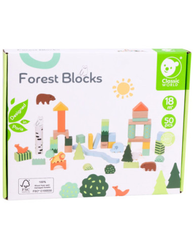 CLASSIC WORLD Zestaw Drewnianych Klocków Leśnych 50 sztuk