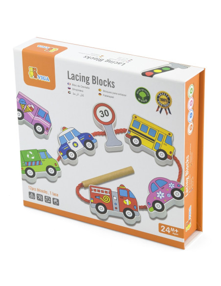 Viga Drewniana Przeplatanka Nawlekanka Sznurowanka Samochody Montessori