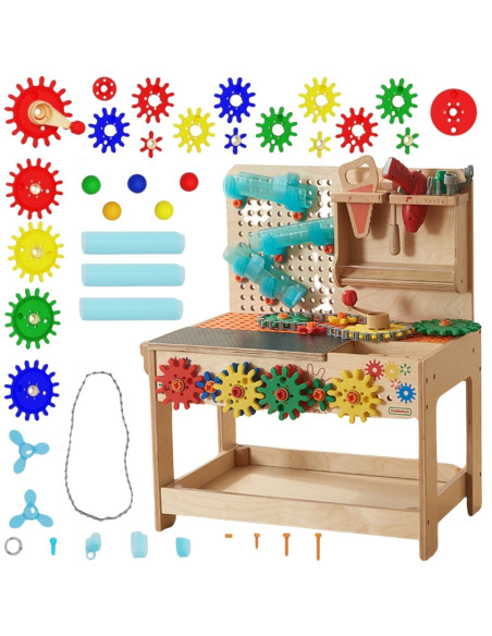 MASTERKIDZ Drewniany Warsztat Montessori STEM z Narzędziami + Akcesoria