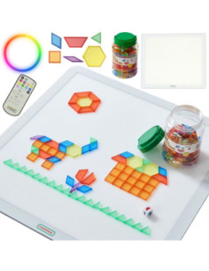 MASTERKIDZ Square LED Light Panel Colorful + Montessori Mosaic Blocks 140 pcs.