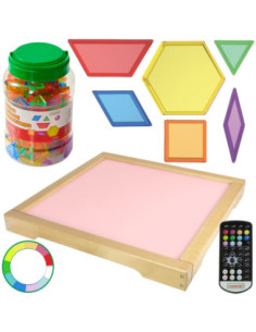 MASTERKIDZ LED Light Panel Changing Colors with Remote Control + Montessori Mosaic Blocks 140 pcs.