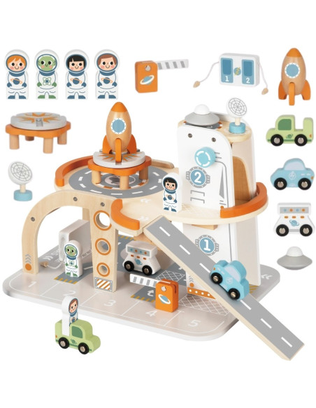 TOOKY TOY Drewnian Kosmiczny Parking  Stacja Kosmiczna