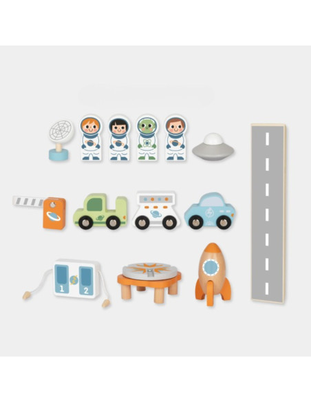 TOOKY TOY Drewnian Kosmiczny Parking  Stacja Kosmiczna