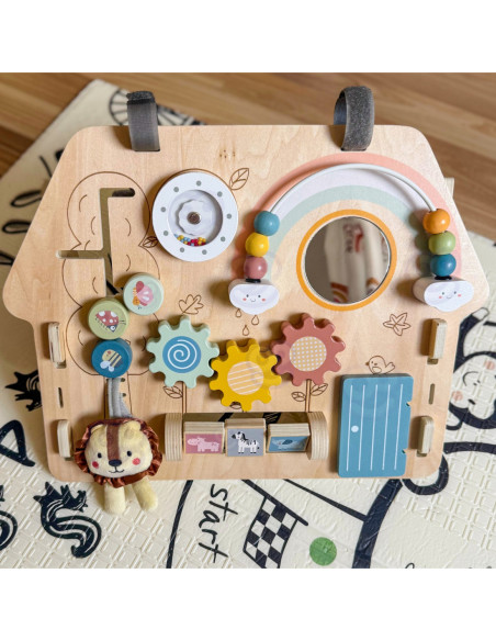 TOOKY TOY Duża Drewniana Tablica Manipulacyjna Domek - Centrum Aktywności