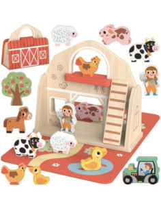 TOOKY TOY Drewniana Składana Farma w Walizce ze Zwierzątkami