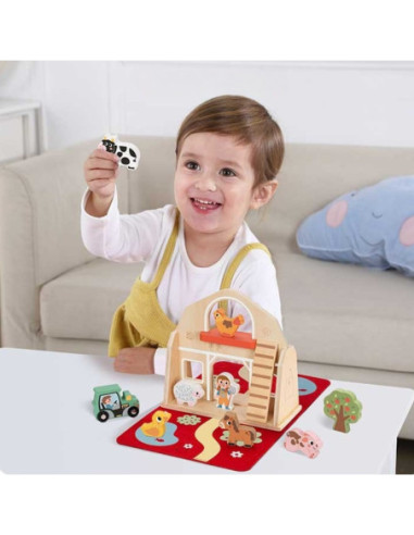 TOOKY TOY Drewniana Składana Farma w Walizce ze Zwierzątkami