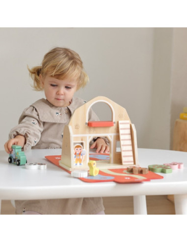 TOOKY TOY Drewniana Składana Farma w Walizce ze Zwierzątkami
