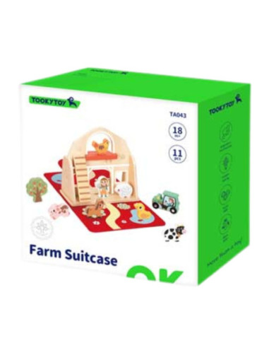 TOOKY TOY Drewniana Składana Farma w Walizce ze Zwierzątkami