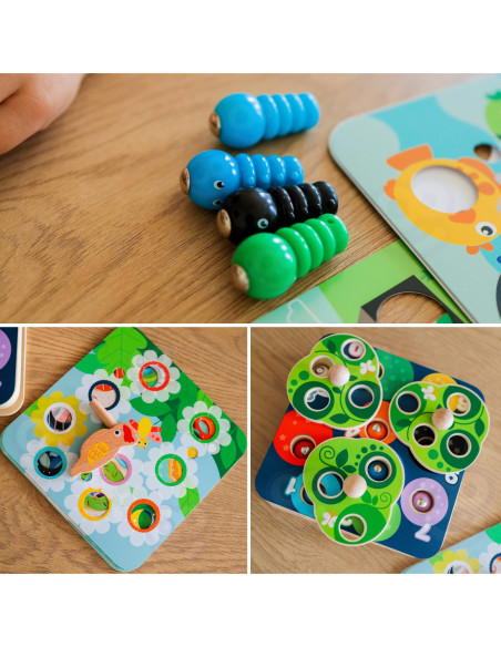 TOOKY TOY Drewniana Gra Zręcznościowa 2w1 Wyciągnij Robaczki dla Dzieci