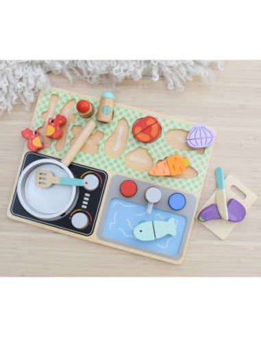 TOOKY TOY Drewniana Kuchnia z Akcesoriami - Zestaw Małego Kucharza