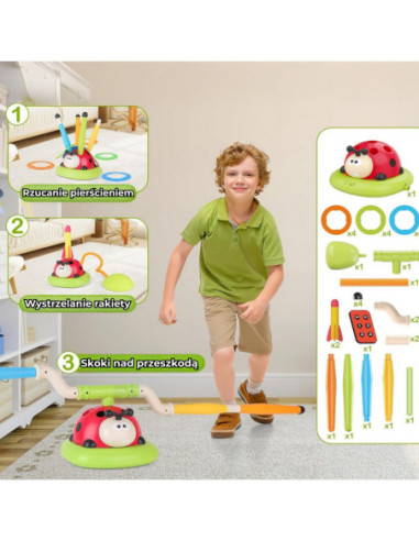 WOOPIE Zabawka 3w1 Gra Zręcznościowa Dla Dzieci Wyrzutnia Rakiet Skakanka Ringo