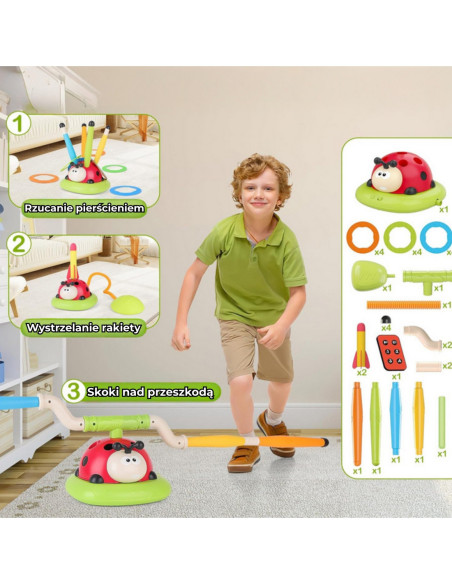 WOOPIE Zabawka 3w1 Gra Zręcznościowa Dla Dzieci Wyrzutnia Rakiet Skakanka Ringo