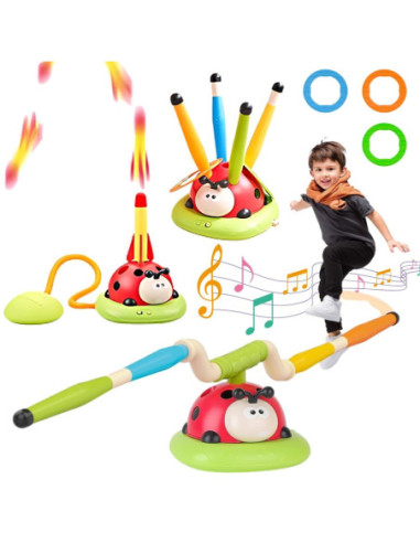 WOOPIE Zabawka 3w1 Gra Zręcznościowa Dla Dzieci Wyrzutnia Rakiet Skakanka Ringo