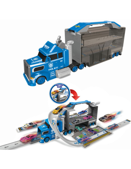 WOOPIE Zestaw Ciężarówka Policyjna Laweta Garaż Tor Wyścigowy
