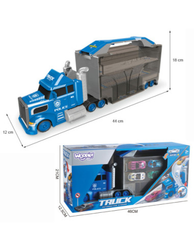 WOOPIE Zestaw Ciężarówka Policyjna Laweta Garaż Tor Wyścigowy