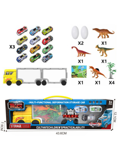 WOOPIE Ciężarówka Transporter 2w1 Zestaw Dinozaurów + Makieta