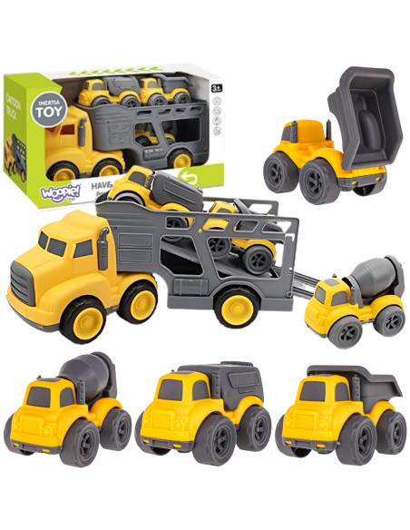 WOOPIE Zestaw Laweta + 3 Pojazdy Budowlane