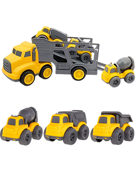 WOOPIE Zestaw Laweta + 3 Pojazdy Budowlane