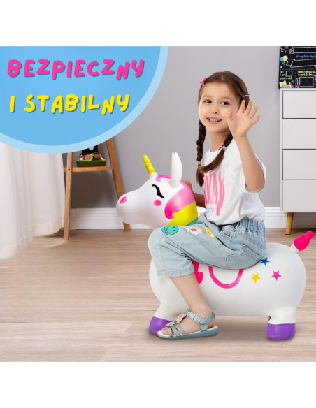 WOOPIE Skoczek Gumowy do Skakania Jednorożec Biały+ Pompka