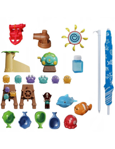 WOOPIE Stolik Wodny Piracka Łódź Armatka Wodna Bąbelki Parasol