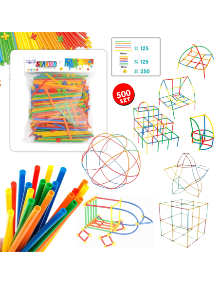 WOOPIE Klocki Konstrukcyjne Kolorowe Słomki 500 el.