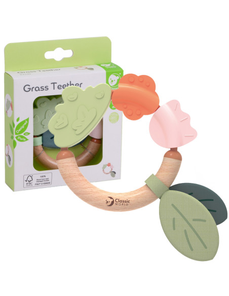 CLASSIC WORLD Drewniana Grzechotka  Sensoryczna Gryzak 2w1