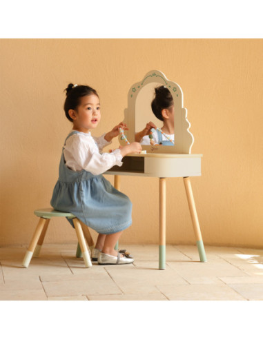 CLASSIC WORLD Drewniana Toaletka z Lustrem Krzesełkiem i Akcesoriami Pastelowa