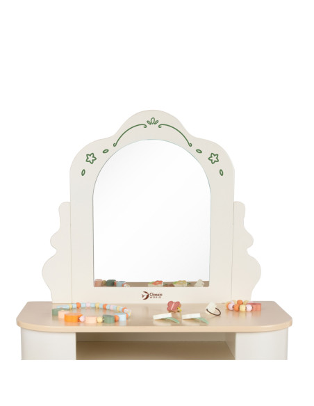 CLASSIC WORLD Drewniana Toaletka z Lustrem Krzesełkiem i Akcesoriami Pastelowa
