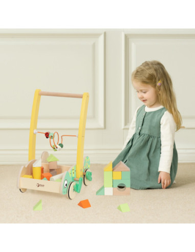 CLASSIC WORLD Drewniany Pchacz Chodzik Kameleon z Klockami