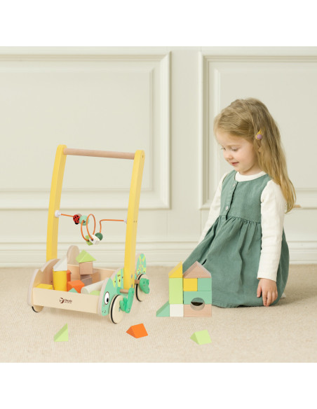 CLASSIC WORLD Drewniany Pchacz Chodzik Kameleon z Klockami