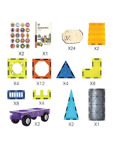 WOOPIE Klocki Magnetyczne Zestaw Zamek Pojazdy 71szt.