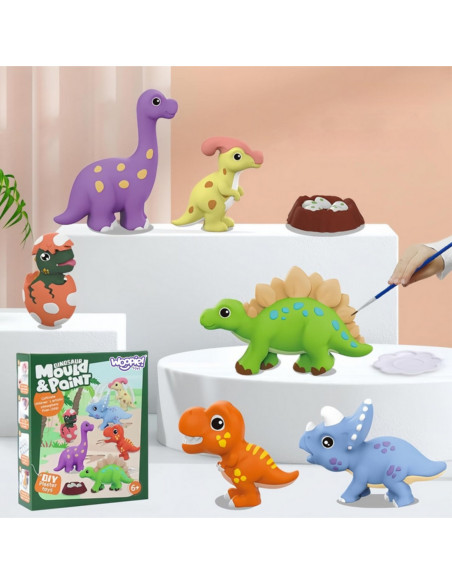 WOOPIE Zestaw Kreatywny z Farbami DIY Zrób Odlewy Gipsowe Figurki i Pomaluj - Zestaw Dinozaury