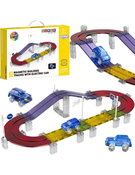 WOOPIE Klocki Magnetyczne Tor Samochodowy 76 Elementów