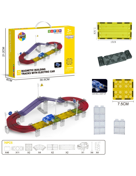 WOOPIE Klocki Magnetyczne Tor Samochodowy 76 Elementów