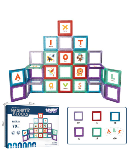 WOOPIE Przestrzenne Klocki Magnetyczne Nauka Liter 70 Elementów