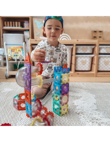 WOOPIE Klocki Magnetyczne Konstrukcyjne 3D Zestaw Edukacyjny Tor Kulkowy 126el.el.