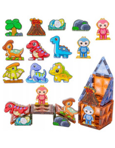 WOOPIE Klocki Magnetyczne Konstrukcyjne Świecące 3D Park Dinozaurów 124el. 2